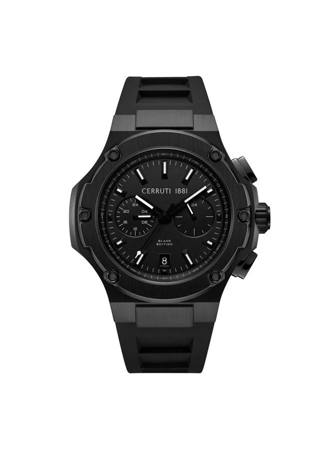 CERRUTI 1881 Lucardo  Black Dial Silicone Strap Multifunction Watch for Men, 44mm